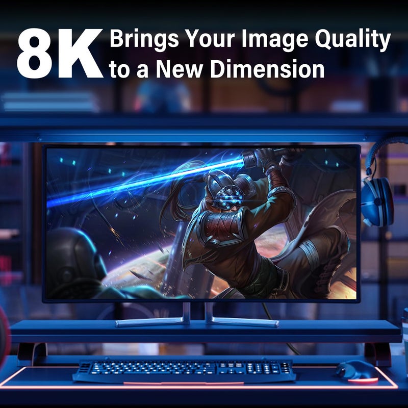 JD Angled Displayport 1.4 Cable, 90-Degree Upward Right Angle Displayport Cable V1.4 Support up to 8K/60Hz, 4K/144Hz for Gaming Monitor Graphics Card, 6.5 Feet - Image 3